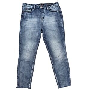 Judy Blue Relaxed Fit Distressed Back Pocket Raw Hem Ankle Jeans Blue Sz 15/32